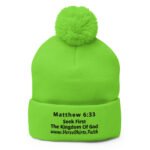 Matthew 6:33 Pom-Pom Beanie Verse Hat